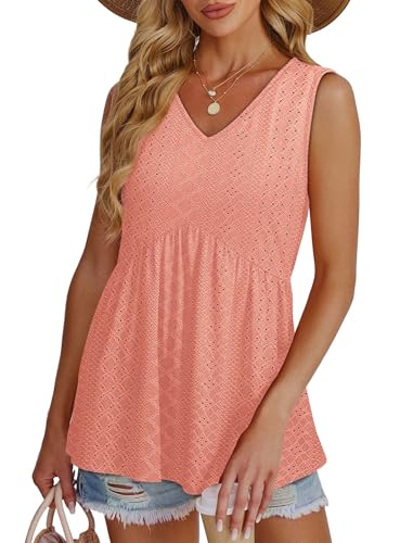 Image of OFEEFAN Womens Tank Tops 2025 Flowy Peplum Tops for Women Dressy Sleeveless V Neck Babydoll Tank Tops