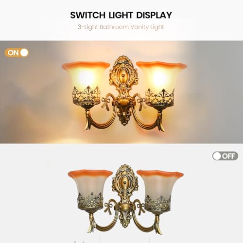 Image of WHITERAY Golden Antique Designer Imported Wall Light Wall lamp for Bedroom, Living Room,Kitchen, Bars, malls, Besides The Bed, Balcony Home Decoration (1113 (Double) with Bulb)