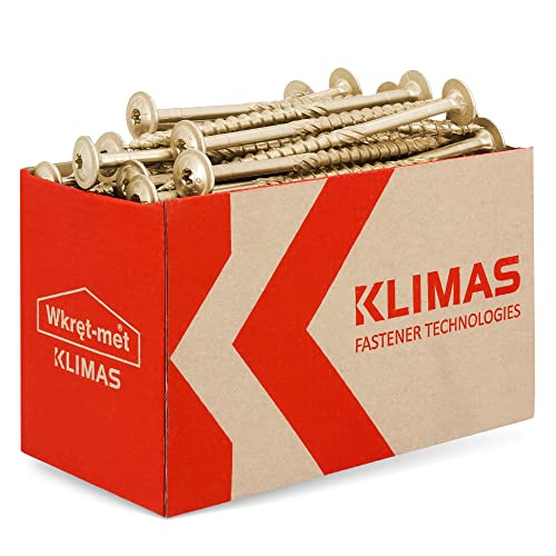 KLIMAS Tornillos Torx para madera, 8,0 x 140 mm, 25 unidades, tornillos de arandelas, tornillos para terraza, tornillos universales, construcción de techo, juego TX amarillo