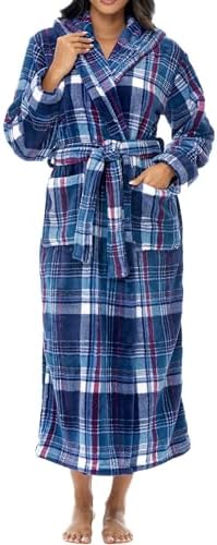 Women's Long Sleeve Plush Fleece Hooded Robe, Full Length Bathrobe