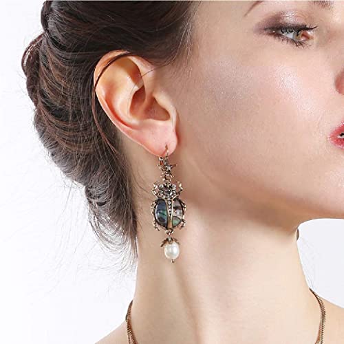 COLORFUL BLING Drop Dangle Earrings For Women - Vintage Jewelry For Women- Unique Beetle Bug Scarab Weird Earrings -Amazing Victorian Scarab Pearl Drop Jewelry - Fashion Abalone Shell Earring Gifts for Women4