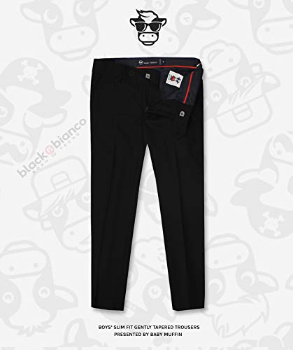 Black n Bianco Boys' First Class Slim Fit Trousers Dress Pants Gently Tapered Flat Front - Presented by Baby Muffin3