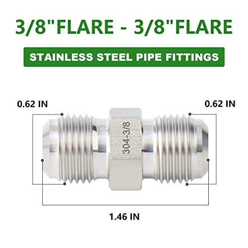 Image of TAISHER 5PCS Forging of 304 Stainless Steel Tube Flare Fittings, 3 /8 inch Male Flare x 3 /8 inch Male Flare, Union