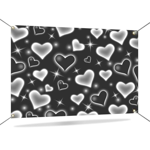 Mocsicka Black Heart 2000s Backdrop for Photoshoot Old School Photography Background 2000s Heart Valentines Day 90s Banner Photo Booth Studio