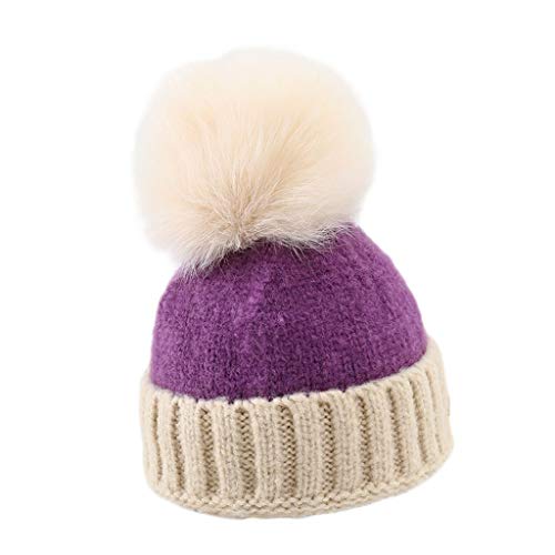 Baby Girls Winter Warm Faux Fur Pompom Ski Hat Infant Toddler Kids Girls And Boys Knitted Caps Outdoors Cap (Color : Purple, Size : 1-10 Years) #TOP5