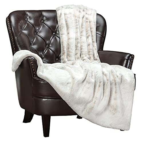 Chanasya Premium Faux Fur Ombre Throw Blanket - Super Soft, Lightweight Minky Blanket with Fuzzy Sherpa Side - 50" x 65” - Snow Leopard