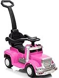 3-in-1 Ride on Push Car for Toddler with Handle, Toddler Ride on Toy for Boys, Stroller Sliding Walking Car w/Music and Horn - Hot Pink