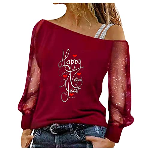 Tshirts Femme Patchwork Cintrée Grandes Tailles Tee Shirt Business Pullover Femme Souple Noel Manches Longues Fashion Coton Col Bateau Coeur Rouge Cover