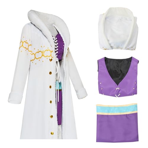 Roncome Anime Women Purple Cop Top Skirt Cosplay Costume Uniform Long White Coat Robe Jacket Dress Halloween Outfits with Glasses (White L)