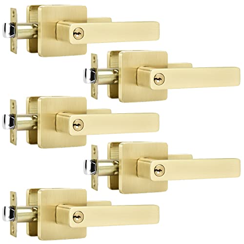 Leydebong 5 Pack Entry Door Lock With Keys, Gold Door Handles For Interior Or Exterior Door Use, Heavy Duty Front Door Levers, Sleek Door Knobs #TOP17
