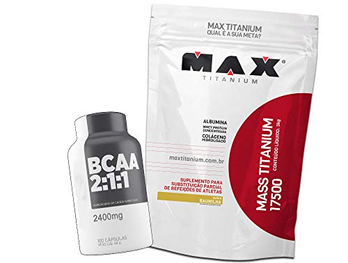 Mass Titanium Hipercalorico 17500 (3kg) + Bcaa 2400 c/ 100 cápsulas (Vitamina de Frutas)