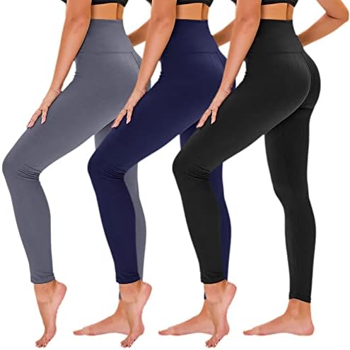 TNNZEET 3 Pack High Waisted Leggings for Women - Buttery Soft Workout Running Yoga Pants (as1, Alpha, s, m, Regular, Regular, Black/Navy Blue/Grey)