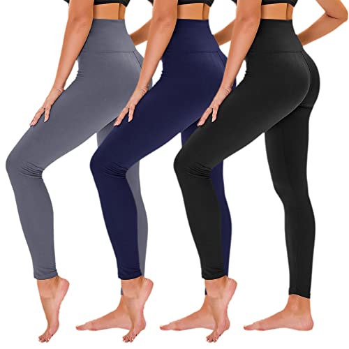 Tnnzeet 3 Pack High Waisted Leggings For Women - Buttery Soft Workout Running Yoga Pants (As1, Alpha, S, M, Regular, Regular, Black/Navy Blue/Grey) #TOP28