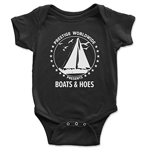 Brain Juice Tees Prestige Worldwide Present Boats and Hoes Baby One Piece (6 Month, Black)