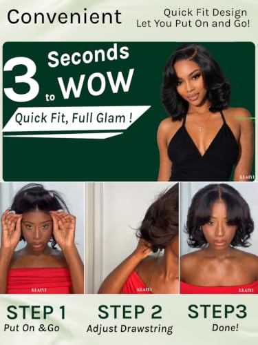 Image of KLAIYI Layered Blowout Bob Wavy Pre Cut 7x5 Lace Front Wigs Human Hair 14 inch