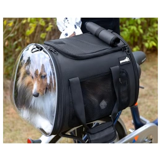 Pecute Dog Basket for Bike, Dog Bike Basket for Small Dog Cat Puppies, Pet Basket for Bike Riding, Multiple Storage Pockets Removable Sun Shield, Pet Carrier with Shoulder Strap