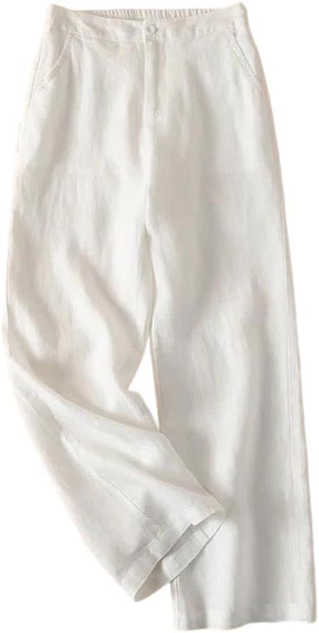 Women's High Waist Pants Cotton Linen Wide Leg Linen Thin High Waist Slimming Casual Straight Trousers