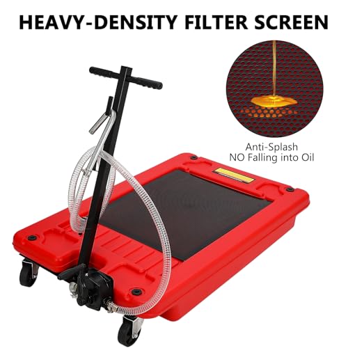 Image of GarveeTech 18 gal Oil Drain Pan, Low Profile Oil Drain Pan with Pump, Oil Change Pan with T Foldable Hand and Wheels, 8 ft Hose Oil Drain Cart for Car, SUV, Trucks