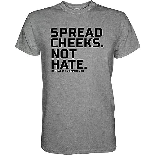 Combat Iron Spread Cheeks, Not Hate Mens Graphic Short Sleeve T-Shirt - Athletic Fit Tees Men (Gray, Large)