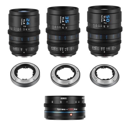 SIRUI VP-1 Vision Prime 1 T1.4 Full Frame Cine Lens Set, 24mm, 35mm, 50mm Manual Focus Cinema Lens with Pre-Installed E Mount, Interchangeable RF/Z/L Mounts (Black) & 1.25x Adapter