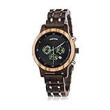 BOBO BIRD Women Wooden Watches Luxury Wood Metal Strap Chronograph & Date Display Quartz Watch Fashion Zebra Wood Casual Business Ebony Wristwatches (Black-Green)