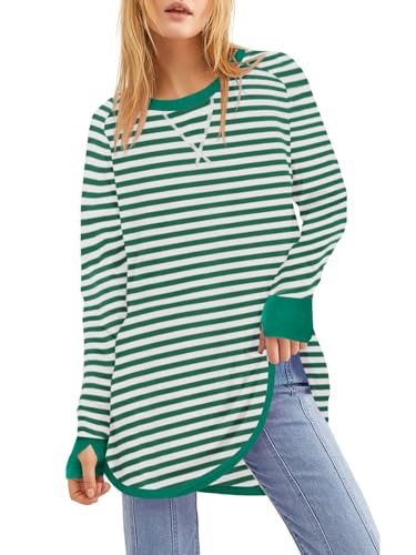 Fisoew Damen Langarmshirt Gestreift Farbblock Oberteile Rundhals Casual...