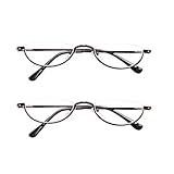 MAGIC ROSE 2 Pack Vintage Alloy Half Moon Reading Glasses Women Men Slim Half Frame Lens Readers Glasses (2 pack Gray,Gray, +2.5)