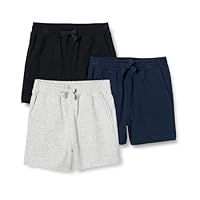 Amazon Essentials Jungen Shorts aus Baumwolljersey, 3er-Pack, Hellgrau Meliert/Marineblau/Schwarz, 6-7 Jahre