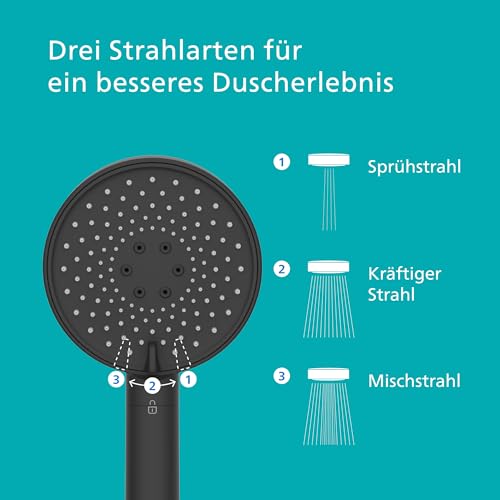 Philips Water Duschkopf mit Filter – Schutz für Haut & Haare, entfernt effektiv Chlor und große Partikel, 3 Sprühmodi, 1 Monat Filterkapazität, Schwarz - Image 2