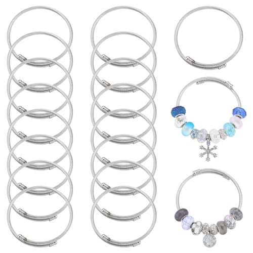 SUNNYCLUE 20Pcs Snake Bracelet Bulk Stainless Steel DIY Bracelets Set Expandable Elastic Bangle Chains Blank Chain 5mm European Large Hole Beads Snake Charm for Jewelry Making Chain