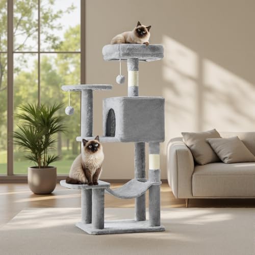 Sweetcrispy 44 Inch Cat Tree Tower, Cat Climbing Tower with Natural Sisal…