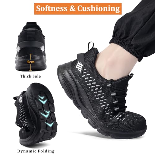 Image of LUPWEE Steel Toe Shoes for Men and Women Comfortable Lightweight Work Safety Shoes Puncture Proof Slip Resistant Indestructible Sneakers Construction Work Utility Shoes Black White 46.5