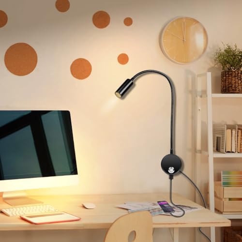 HOTUT LED Wall Reading Lamp for Bedroom, USB Powered LED Wall Mounted Reading Light, Flexible Bedside Light with Touch Switch and USB Output Port, 6000K- 4000K- 3000K Adjustable Colors - Image 6