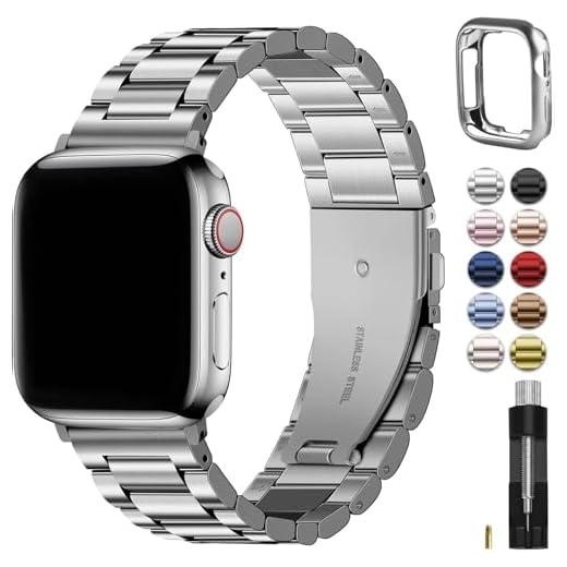 Fullmosa Für Apple Watch Armband 7/SE/6 45mm/44mm/42mm, Rostfreier Edelstahl Ersatzband für iWatch/Apple Watch Series 7 SE/6/5/4/3/2/1, 45mm/44mm/42mm Silber