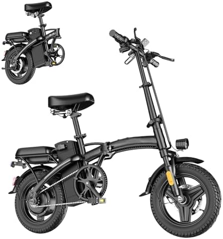 Folding Electric Bike for Adults, 500W Motor, 23MPH, 14" Mini Ebike | Pedal Assist | 30° Uphill | Shock Absorbers | 48V12AH Removable Battery | UL 2849 | Dual Disc Brake | 38 Miles PAS Range