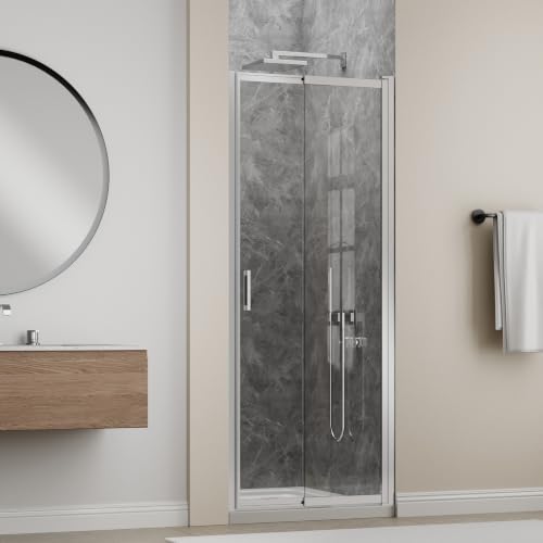 Image of 26-30 inch W x 72 inch H Pivot Shower Door, 3 /16 inch(5mm) Glass, Polished Chrome