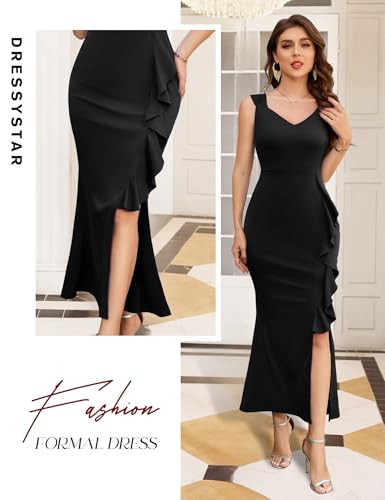 Dressystar Womens V Neck Maxi Formal Evening Dress Bodycon Sleeveless Mermaid Split Wedding Guest Cocktail Dresses4