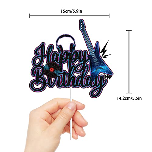 Electric Guitar Happy Birthday Cake Topper Black Purple Glitter Rock And Roll Musical Music Notes Theme Birthday Cake Decor Rock Music Vintage Rock Party Decoration Supplies For Kids Boys Girls #TOP1