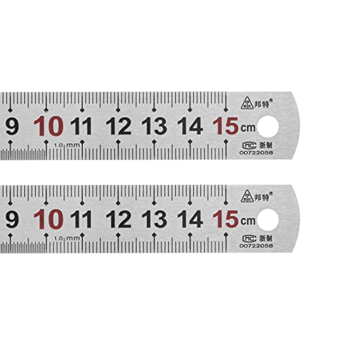 HARFINGTON 2pcs Stainless Steel Ruler 6-inch/15cm Metal Rulers 0.75