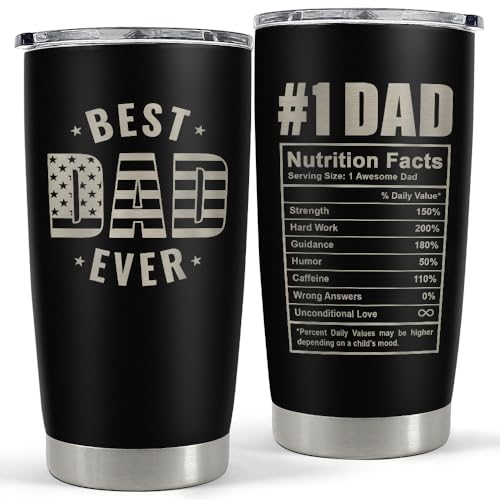 SANDJEST Tazza termica in acciaio inox con coperchio, con scritta "Dad Nutrition Facts", tazza da caffè per viaggi, sport all'aperto, ufficio, regalo per la festa del papà e il compleanno