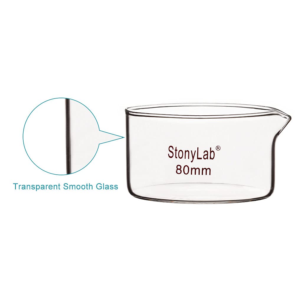 stonylab Boîte Petri à Bec Verseur et Rebord Robuste, Plat de Cristallisation en Verre Borosilicaté Réutilisables, Crystallizing Dish pour Cristallisation et Évaporation - 300 ml Capacité OD 100 mm