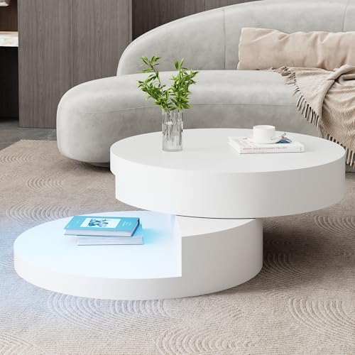 Table basse rotative 360° LED 70 cm blanc BTM
