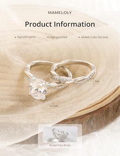 Image of Mameloly 3ct Engagement Rings for Women Oval Cut Bridal Ring Sets Cubic Zirconia Wedding Band Twisting Infinity Pave Set Size 4-12