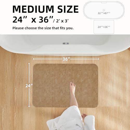 Bathroom Mat Quick Dry, Bathroom Rugs Non Slip Washable Thin Absorbent Bath Mat Fits Under Door Bathroom Floor Mat Perfect for Bath, Shower, or Sink 24"x36" Camel