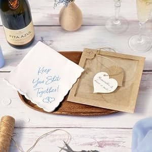 W&F GIFT Something Blue Wedding Gift Embroidered Handkerchief | Keep Your Shit Together! | Wedding Day Bride Gift WF GIFT Something Blue Wedding Gift Embroidered Handkerchief Keep Your Shit Together Wedding Day Bride Gift