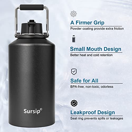 Sursip 128 Oz Insulated Water Jug With Straw Lid, One Gallon Vacuum Double Wall Stainless Steel Water Bottle With Handle, Keep Hot & Cold Drinks, Great For Outdoor Sports/Travel/Camping (Navy Blue) #TOP2