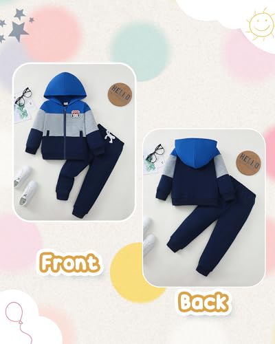NZRVAWS Boy Clothes Kids Boy's Jacket Color Block Fall Winter School Outfits Zip up Sweatshirt Hoodie Pants Set 3-8T4