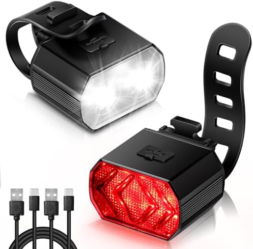 Vinabo Kit Luces Bicicleta - Luz Delantera y Trasera, Carga USB, Resistente al Agua IPX6, 6 Modos de Iluminación, Ligero y Duradero, Adecuado para Todas Las Biciclet...