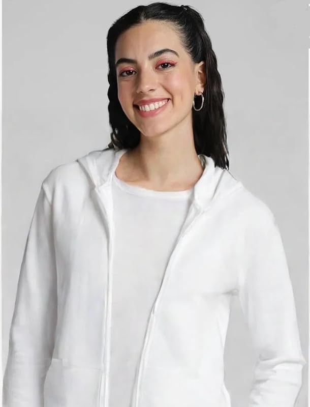 Image of Women's Full Sleeve Zip-Through Hoodie | Jacket for Women | Breathable, Solid Color Hooded Jacket with Front Zipper Closure