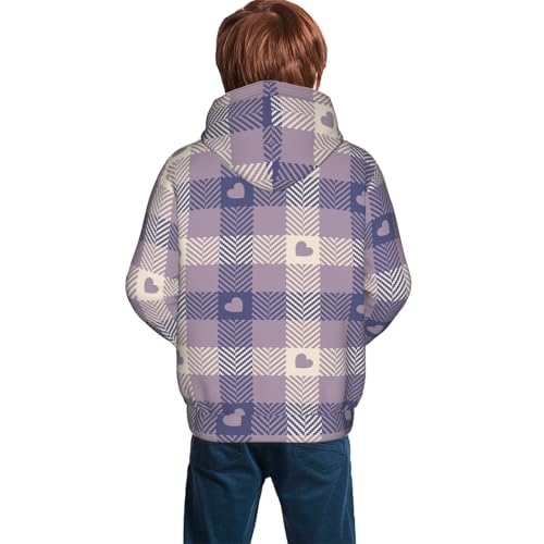 Heart Check Plaid Kid Hoodies Boys Sweatshirts Girls Pullover with Pocket4